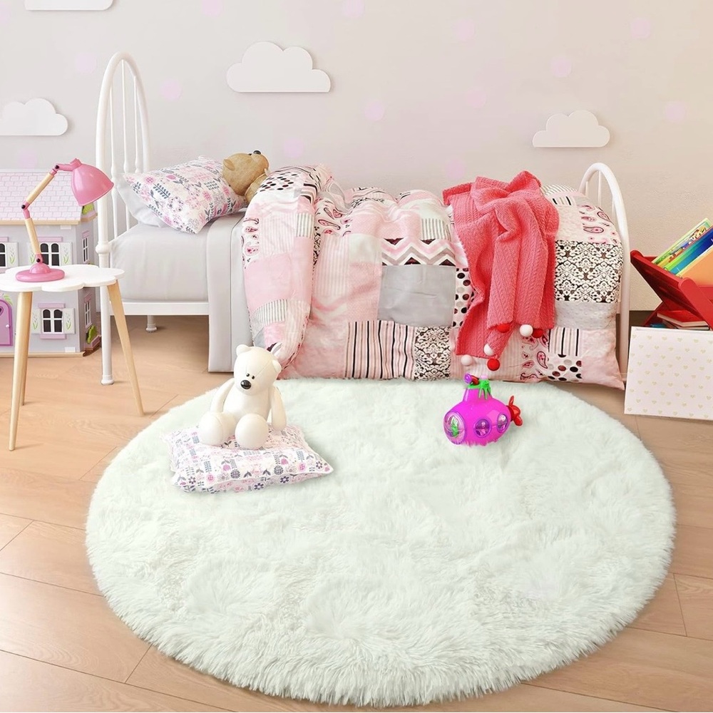 Fluffy White Plush Play Mat for Kids - Picture 3 of 5